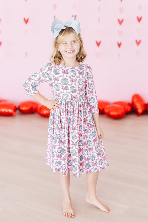 disco-bows-3-4-sleeve-pocket-twirl-dress Mila &  Rose - Sophia's Style--4T--5